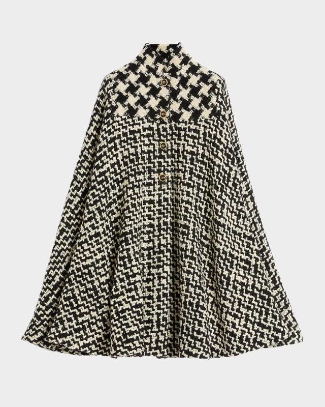 Tweed Houndstooth Wool Cape